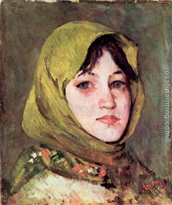 Ion Andreescu : Peasant woman with green headscarf